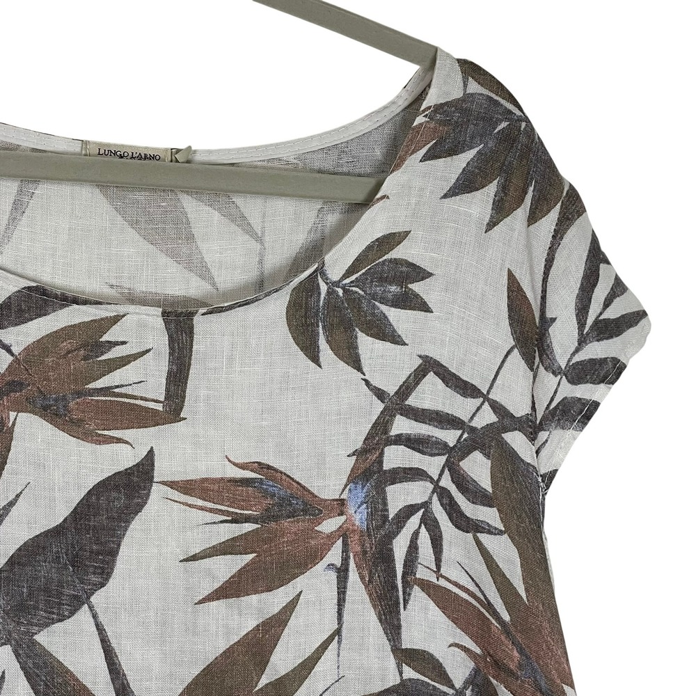 Lungo L'Arno Italy 2X 100% Linen Cotton Tropical Leaf Print Shift Dress Pockets - Picture 6 of 11